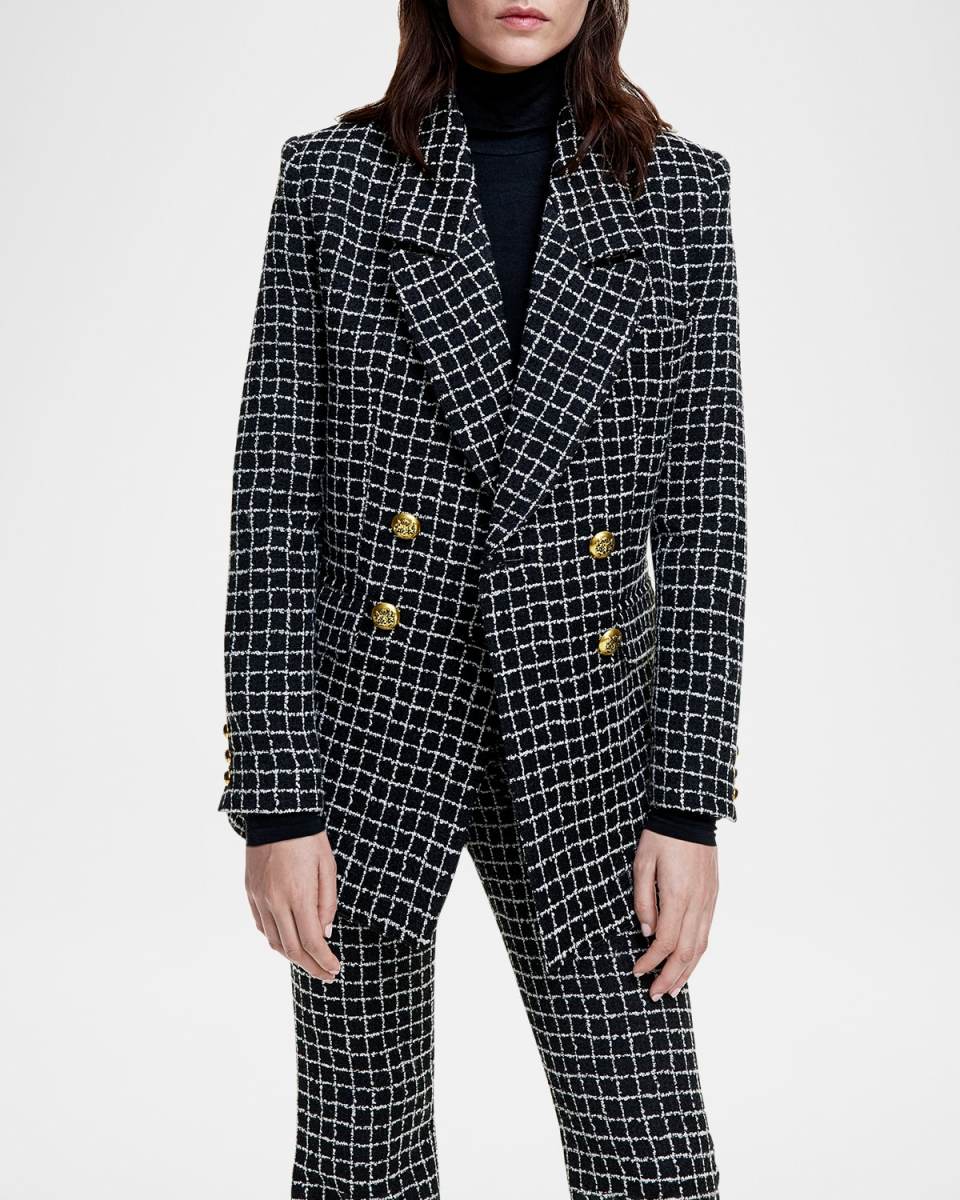 Grid Tweed Oversized Double-Breasted Blaz